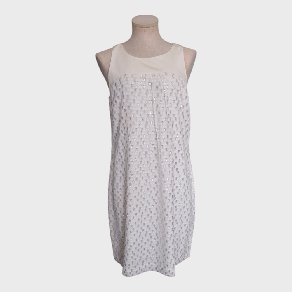 White House Black Market Shimmering Dot Silk Yoke Dress